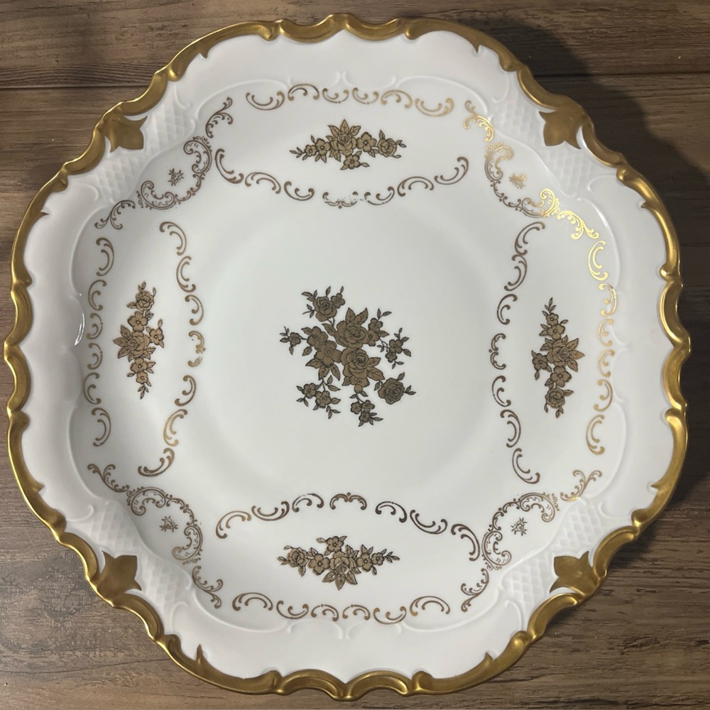 Reichenbach Germany Serving Plate Embossed Gold Floral & Intricate Rim 12.5”